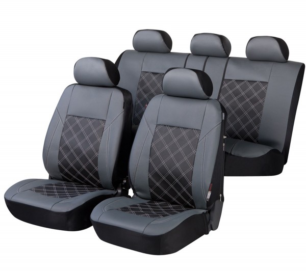 VW Fox, Housse siège auto, kit complet, noir, gris , similicuir