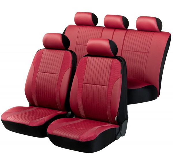 Peugeot 607, Housse siège auto, kit complet, rouge, similicuir