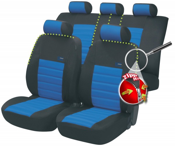 Mini Sitzbezüge komplett, Housse siège auto, kit complet, noir, bleu
