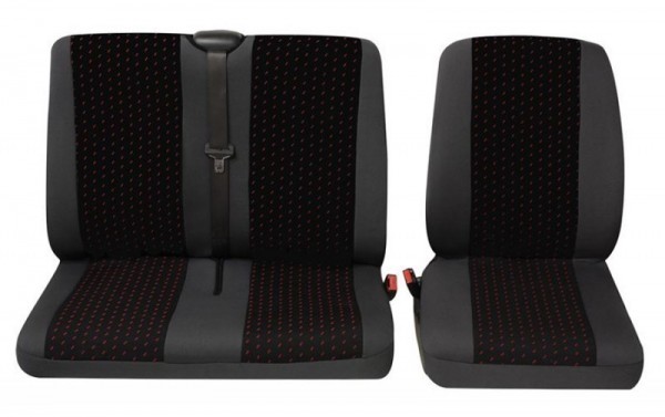 Van Housses pour sièges de voitures, 1 x monoplace 1 x Double siège, Nissan Interstar, Couleurs: gris/rouge