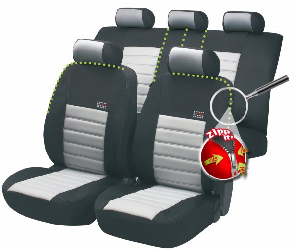 Daihatsu Sirion, Housse siège auto, kit complet, noir, gris